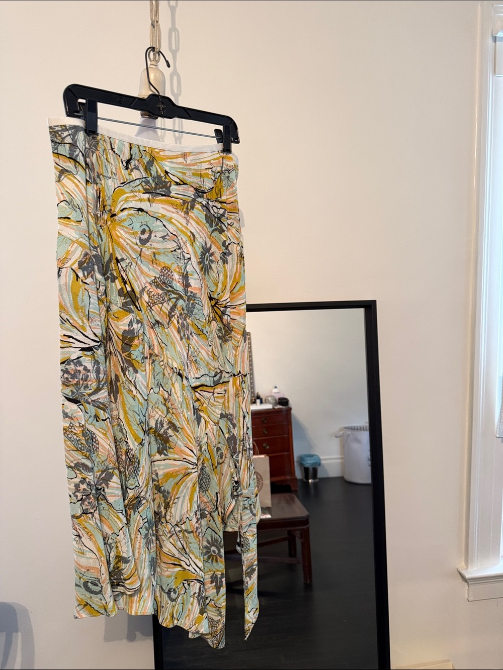 Floral Watercolor Midi Skirt in Yellow & Aqua